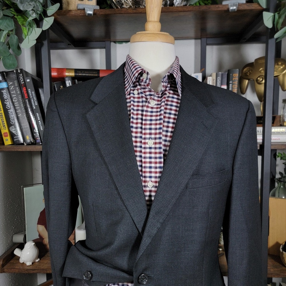 Jones New York Classic Mens Sport Houndstooth Charcoal Worsted Wool Cashmere 42R - Picture 2 of 16